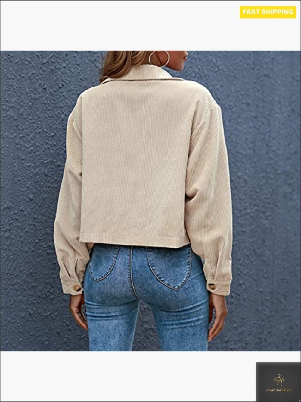 Cropped Corduroy Shacket Jacket Button Down Long Sleeve Casual Chic Oversized - Picture 6 of 7